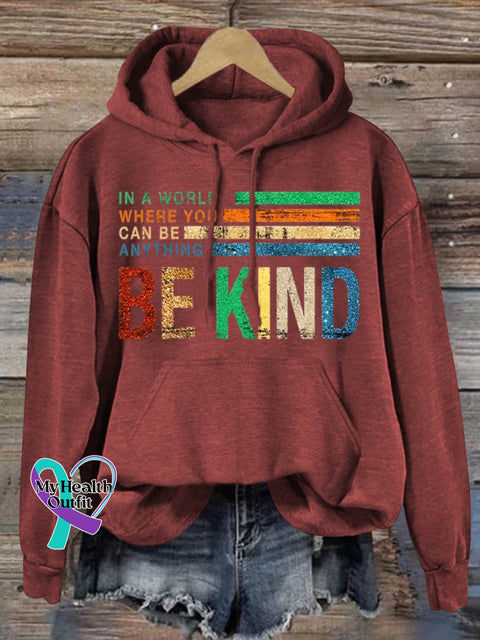 Be Kind Art Print Casual Hoodie Sweatshirt Red / S