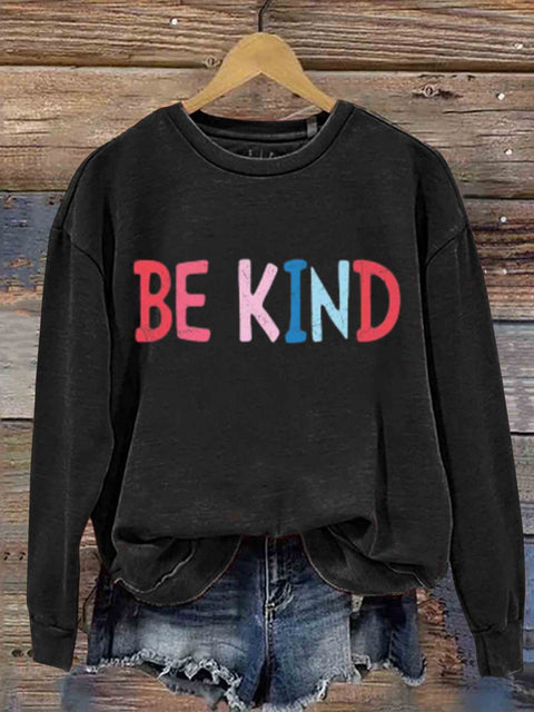Be Kind Art Print Casual Sweatshirt Black / S