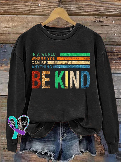 Be Kind Art Print Casual Sweatshirt Black / S