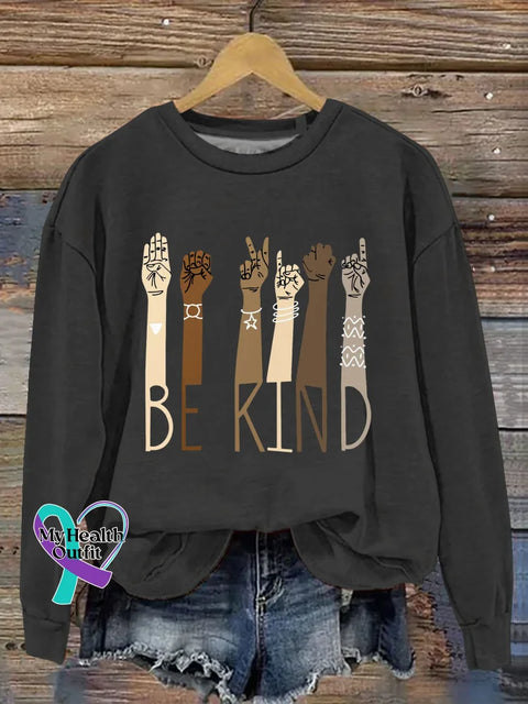 Be Kind Art Print Casual Sweatshirt Black / S