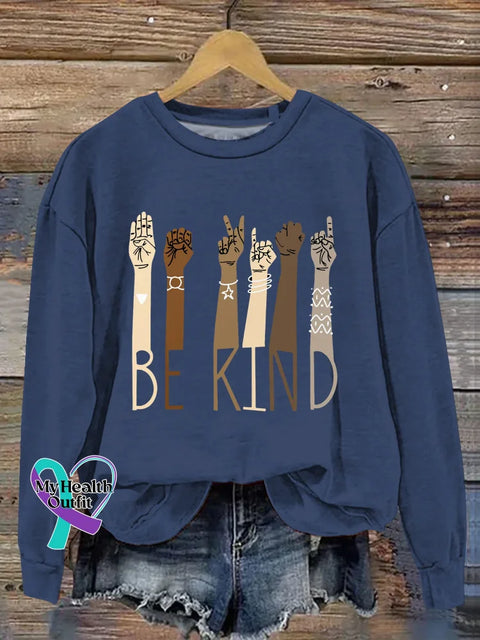 Be Kind Art Print Casual Sweatshirt Blue / S