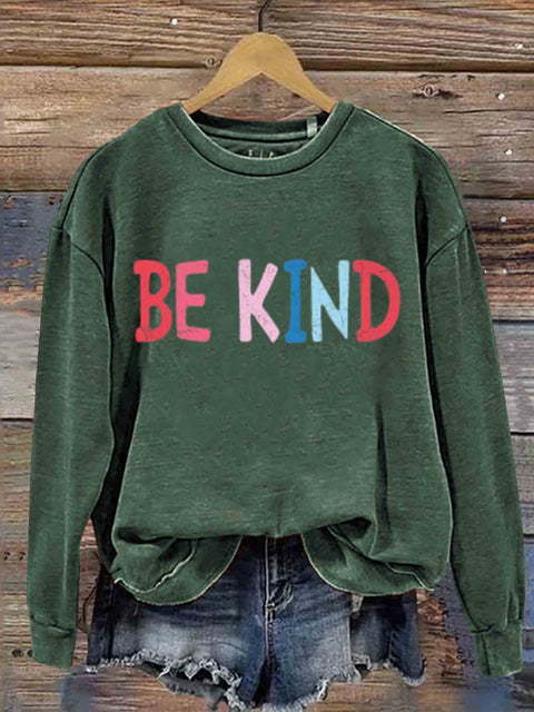 Be Kind Art Print Casual Sweatshirt Green / S