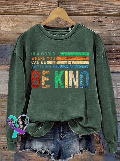 Be Kind Art Print Casual Sweatshirt Green / S
