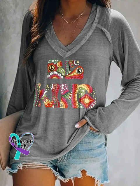 Be Kind Art Print Casual Sweatshirt Grey / S