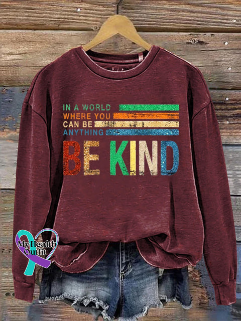 Be Kind Art Print Casual Sweatshirt Maroon / S