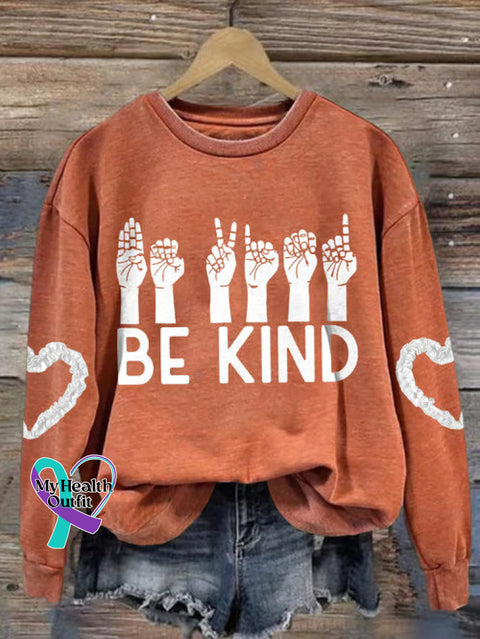Be Kind Art Print Casual Sweatshirt Orange / S