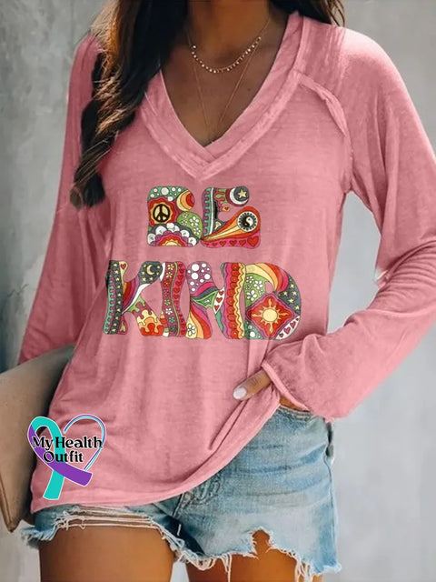 Be Kind Art Print Casual Sweatshirt Pink / S