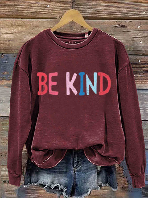 Be Kind Art Print Casual Sweatshirt Red / S