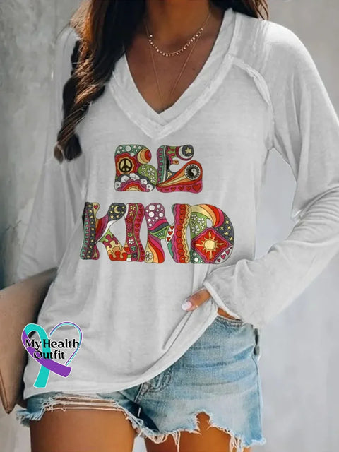 Be Kind Art Print Casual Sweatshirt White / S