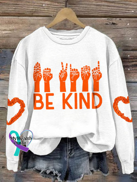 Be Kind Art Print Casual Sweatshirt White / S