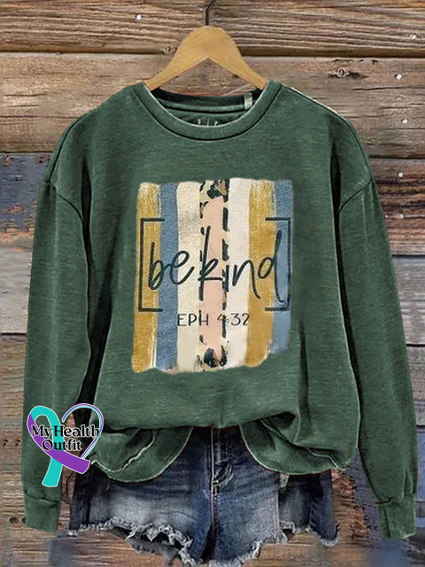 Be Kind Art Print Pattern Casual Sweatshirt Green / S