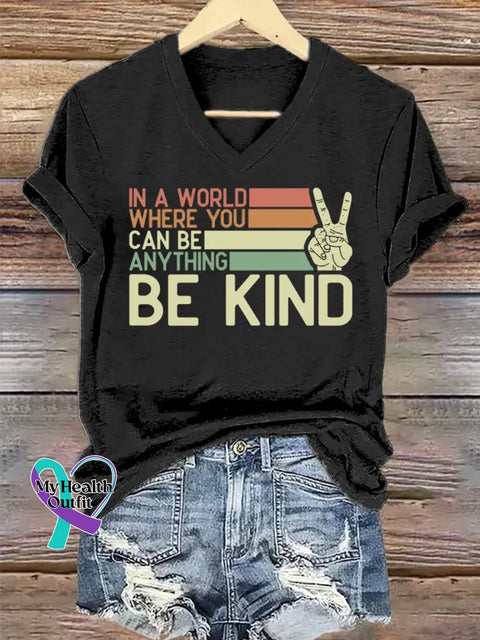 Be Kind Art V-neck Casual T-Shirt Black / S