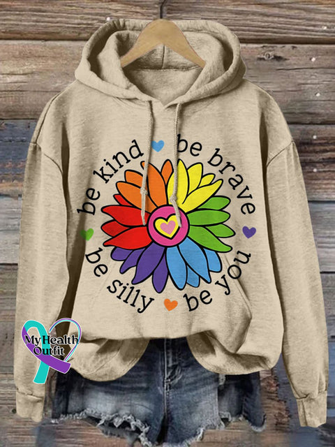 Be Kind Brave Silly You Print Casual Hoodie Sweatshirt Sand / S