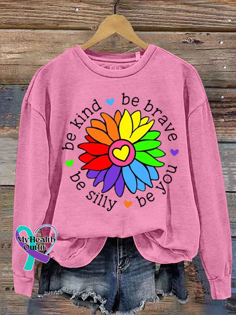 Be Kind Brave Silly You Sunflower Letter Casual Sweatshirt Pink / S
