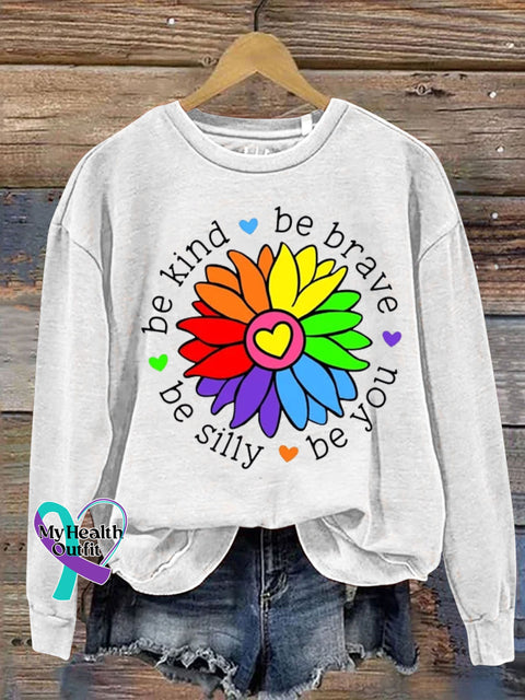 Be Kind Brave Silly You Sunflower Letter Casual Sweatshirt White / S
