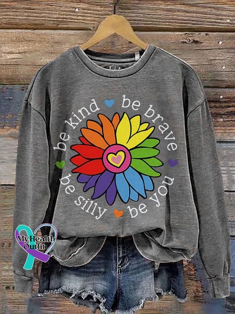 Be Kind Brave Silly You Teacher Casual Print Sweatshirt Grey / S