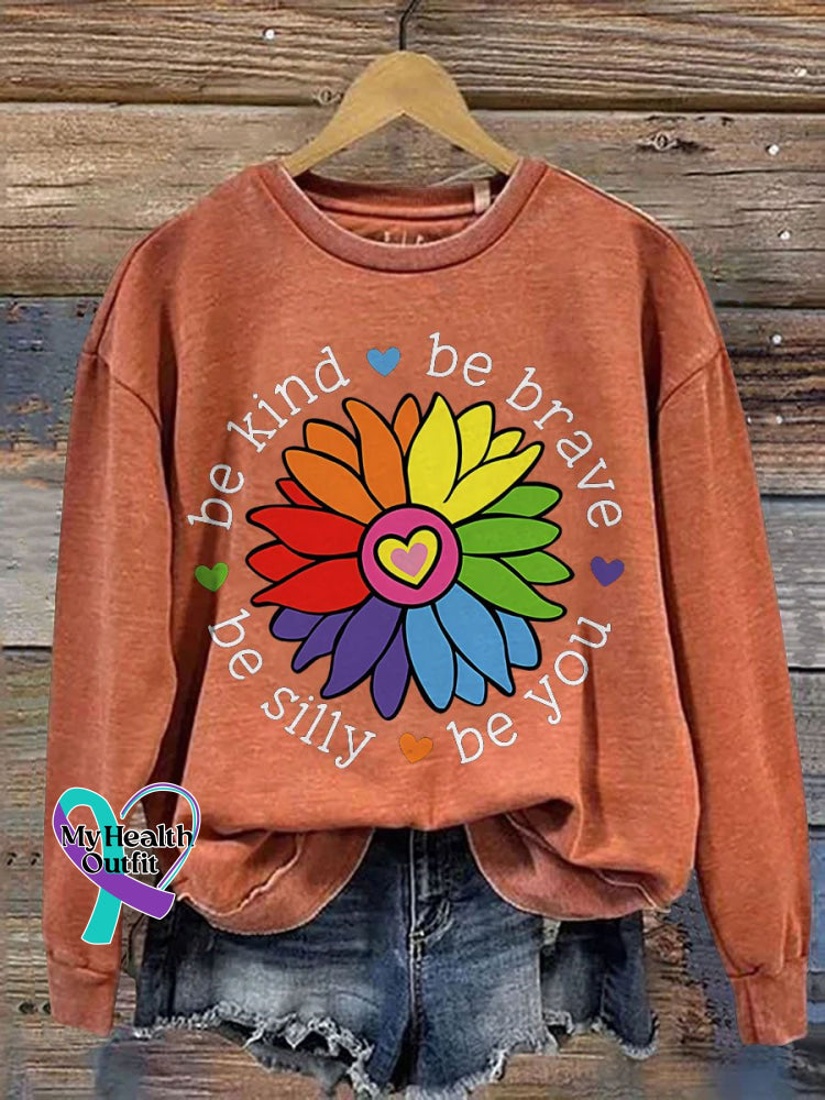 Be Kind Brave Silly You Teacher Casual Print Sweatshirt Orange / S