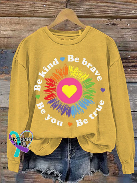 Be Kind Brave True You Casual Sweatshirt Yellow / S