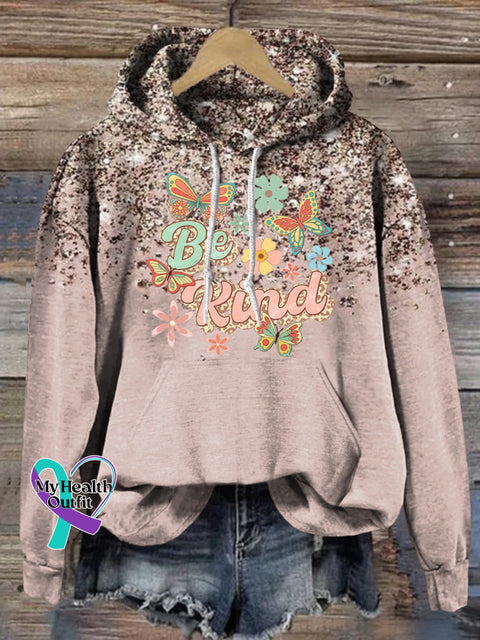 Be Kind Butterfly Print Casual Hoodie Multicolor / S