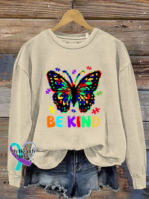 Be Kind Butterfly Print Casual Sweatshirt Beige / S