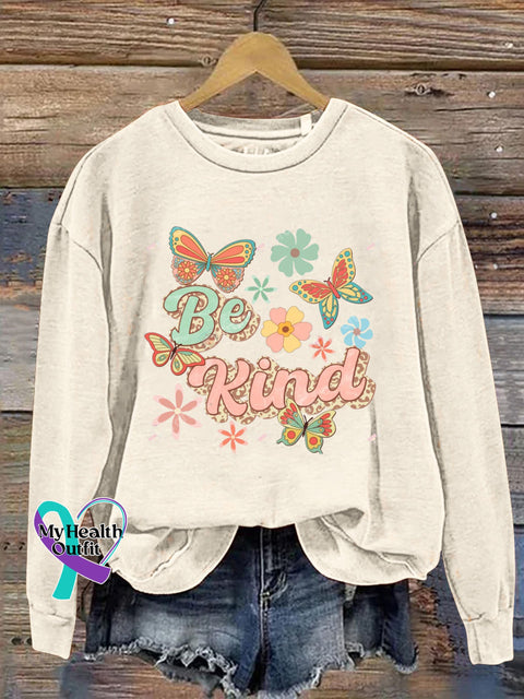 Be Kind Butterfly Print Casual Sweatshirt Beige / S