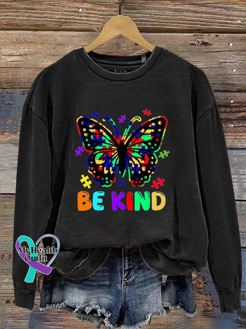 Be Kind Butterfly Print Casual Sweatshirt Black / S