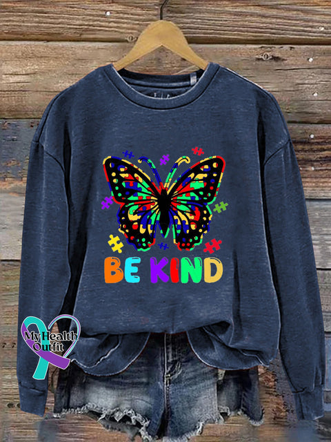 Be Kind Butterfly Print Casual Sweatshirt NavyBlue / S