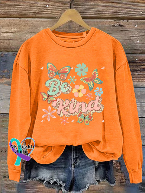 Be Kind Butterfly Print Casual Sweatshirt Orange / S