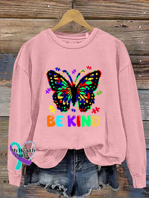 Be Kind Butterfly Print Casual Sweatshirt Pink / S