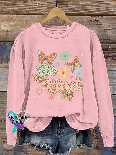 Be Kind Butterfly Print Casual Sweatshirt Pink / S