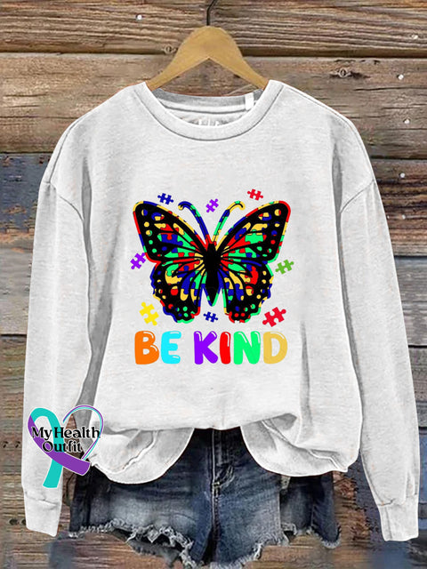 Be Kind Butterfly Print Casual Sweatshirt White / S