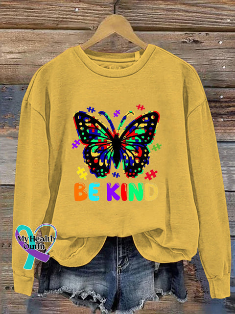 Be Kind Butterfly Print Casual Sweatshirt Yellow / S