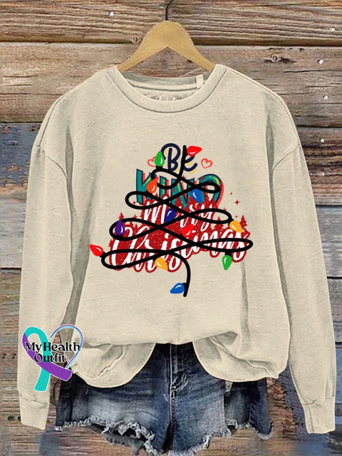 Be Kind Christmas Print Casual Sweatshirt Apricot / S