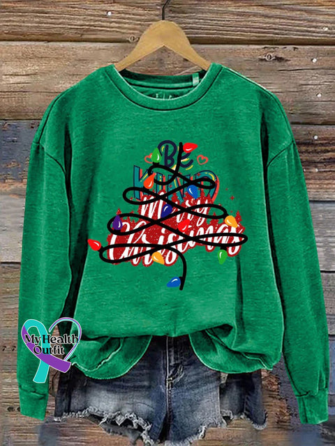 Be Kind Christmas Print Casual Sweatshirt Green / S