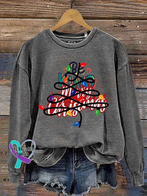 Be Kind Christmas Print Casual Sweatshirt Grey / S