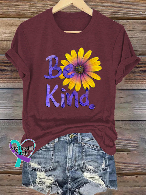 Be Kind Chrysanthemum Print Casual Round Neck Short Sleeve T-Shirt Brown / S