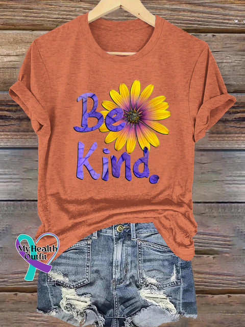 Be Kind Chrysanthemum Print Casual Round Neck Short Sleeve T-Shirt Orange / S