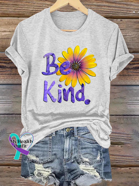 Be Kind Chrysanthemum Print Casual Round Neck Short Sleeve T-Shirt White / S