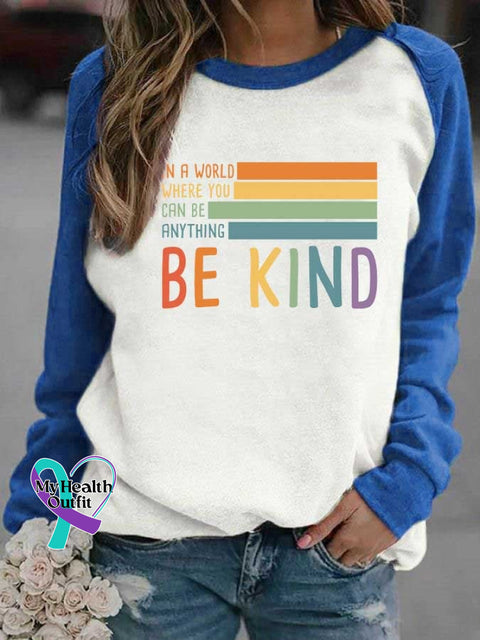 Be Kind Color Block Crew Neck Sweatshirt Blue / S