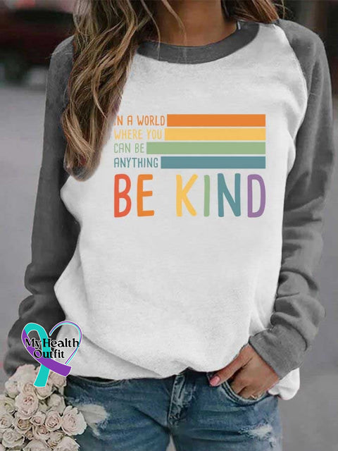 Be Kind Color Block Crew Neck Sweatshirt Grey / S