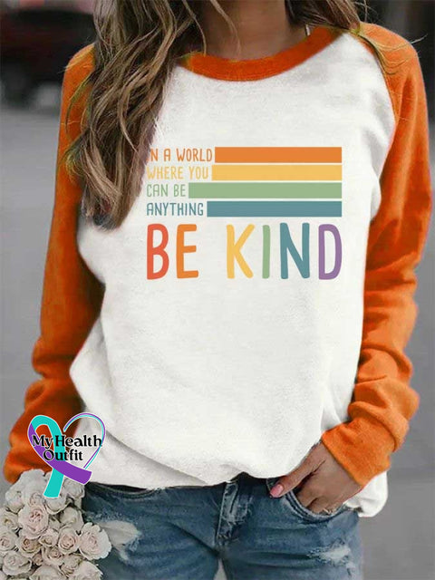 Be Kind Color Block Crew Neck Sweatshirt Orange / S