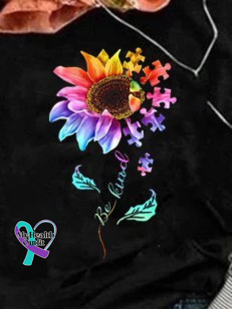Be Kind Colorful Sunflower Autism Puzzle Piece T-Shirt Gift