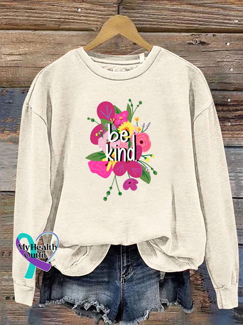 Be Kind Crew Neck Long Sleeve Casual Sweatshirt Beige / S