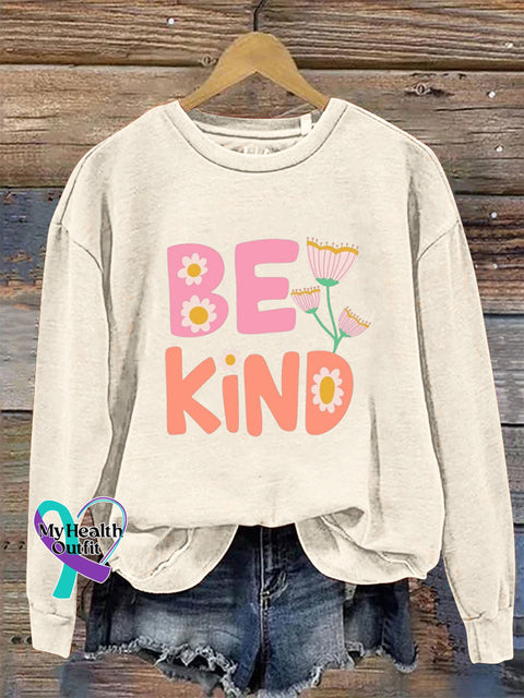 Be Kind Crew neck long sleeve casual sweatshirt Beige / S