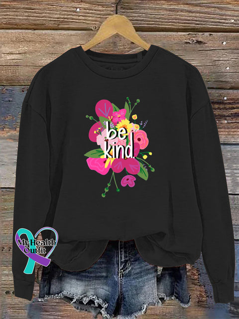 Be Kind Crew Neck Long Sleeve Casual Sweatshirt Black / S