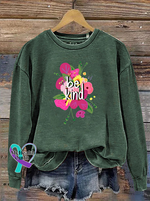 Be Kind Crew Neck Long Sleeve Casual Sweatshirt Green / S
