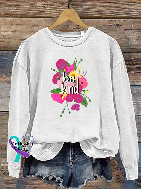 Be Kind Crew Neck Long Sleeve Casual Sweatshirt White / S