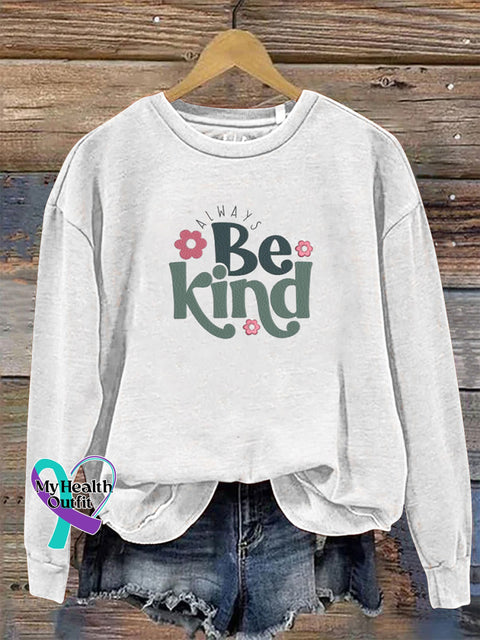 Be Kind Crew Neck Long Sleeve Casual Sweatshirt White / S