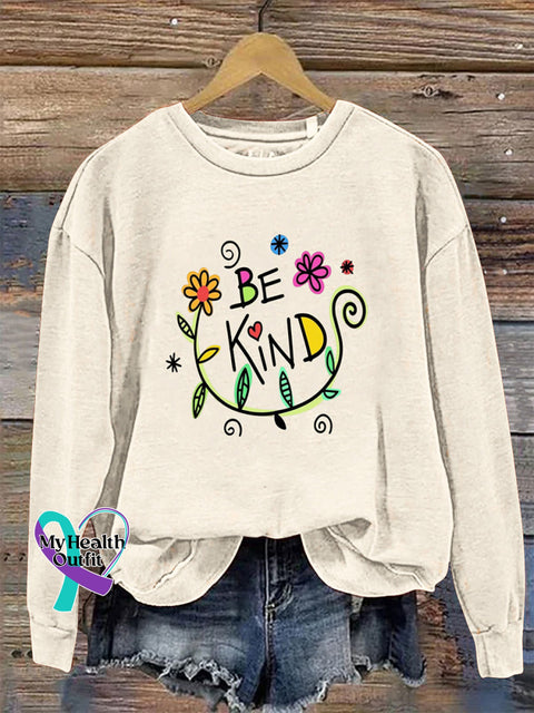 Be Kind Crew Neck Long Sleeve Sweatshirt Beige / S