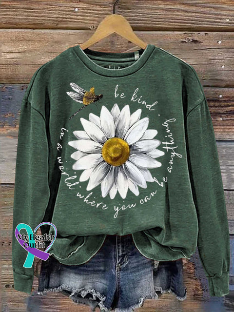 Be Kind Dragonfly Daisy Casual Sweatshirt Green / S